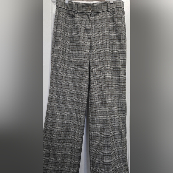 LOFT Women's Brushed Plaid Wide-Leg Pants - Black and Gray - Picture 2 of 8